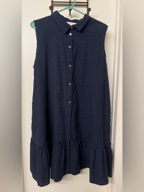 Sleeveless Navy Blue Dress with Collar neckline a and pockets XL